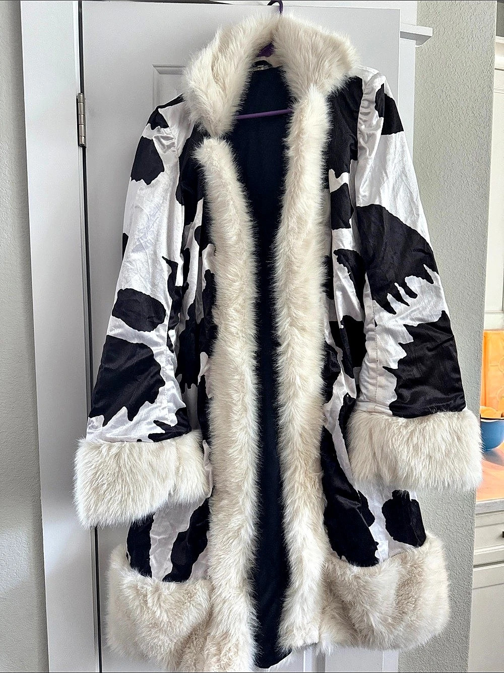 Black & White Faux Fur Trim Coat